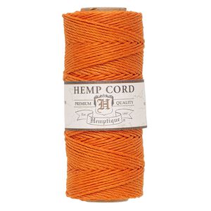 Cord, Hemptique&reg;, polished hemp, orange, 1mm diameter, 20-pound test. Sold per 205-foot spool.