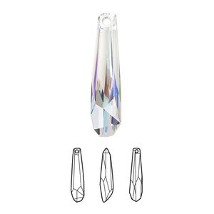Focal 12pk crystal AB V partially frosted, Swarovski&reg; 30x7mm pendant crystalacite 6017/G