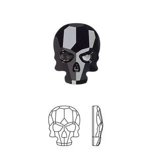 Flat back 1pk jet, Crystal Passions&reg; 18x14mm skull 2856