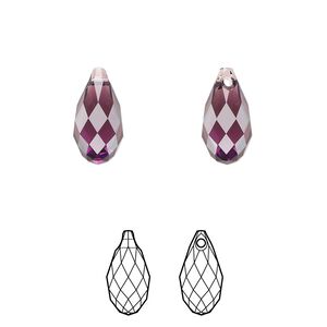 Briolette 144pk amethyst, Swarovski&reg; 13x6.5mm pendant drop 6010
