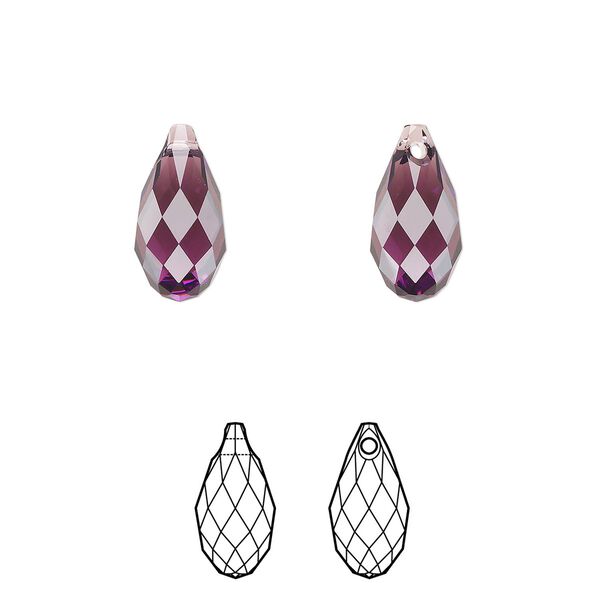 Briolette 144pk amethyst, Swarovski&reg; 13x6.5mm pendant drop 6010 image number 0