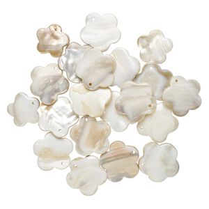 Focal and drop, mother-of-pearl shell and resin (assembled) 1pkg20, white, 25mm-31x30mm.