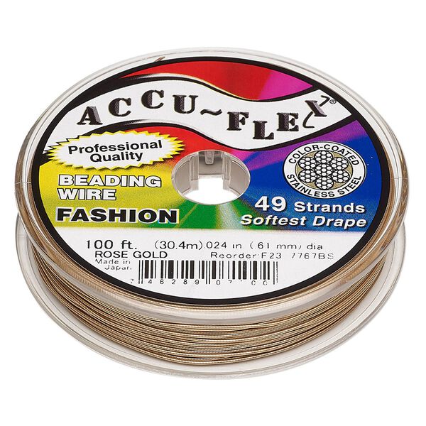 Beading wire, Accu-Flex&reg;, nylon and stainless steel, rose gold, 49 strand, 0.024-inch diameter. Sold per 100-foot spool. image number 0