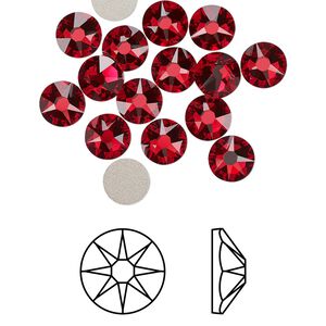 Flat back 144pk scarlet foil back, Crystal Passions&reg; 6.32-6.5mm rose round SS30 2088