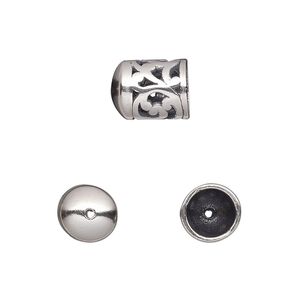 Cord end 1pkg2 sterling silver, 11.5x8.5mm filigree round tube / 6.5mm inside diameter, antiqued / JBB Findings