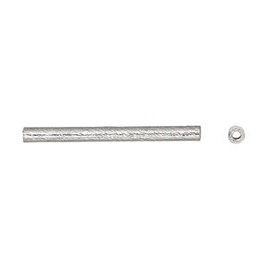 Bead 1pkg4 silver-plated, 30x2.5mm textured tube, copper