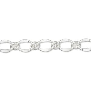 Chain 1pkg1 long & short, 6mm oval, silver-finished brass 50 foot unfinished