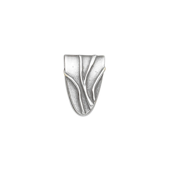 Bail, JBB Findings, ice-pick, antique silver-plated brass, 15x10mm shield with lines, 11.5mm grip length. Sold individually. image number 0