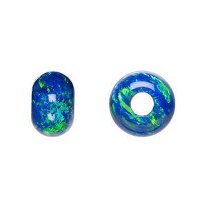 Bead, Dione&reg;, "opal" (silica and epoxy) (man-made), dark blue, 14x9mm rondelle. Sold individually.