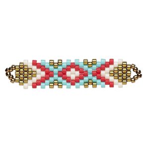 Focal, Creative Touch, glass, bronze / turquoise blue /multicolored, 35x9mm double-sided rectangle. Sold individually.