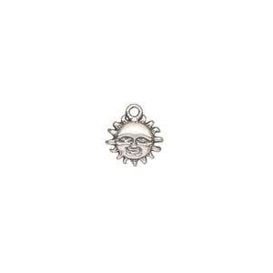 Charm, antiqued sterling silver 1pkg1, 9.5mm single-sided sun face.