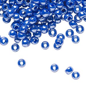 Seed bead, Miyuki, glass, pkg/250g, #6 rocaille, opaque luster cyan blue, (RR-432).