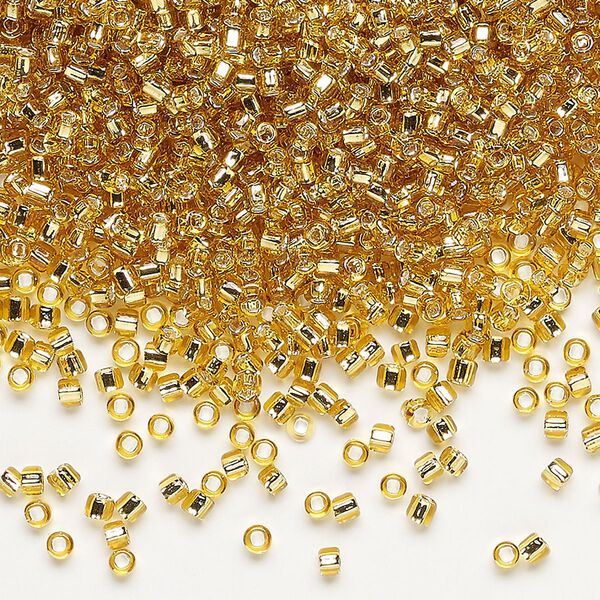 Seed bead, Dyna-Mites&trade;, glass, pkg/40g, #11 round, transparent silver-lined medium gold, (62:SR 11/0 SR). image number 0