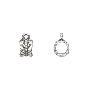 Bead 1pkg50 silver-plated "pewter", 8x6mm tube / dragonfly / closed loop, antique