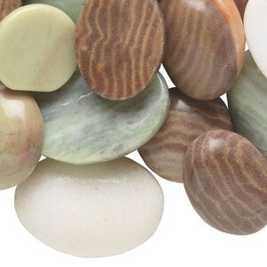 Multi-gemstone 1pkg1, non-calibrated round cab natural 1/2 lb mix 15x14mm-40x30mm