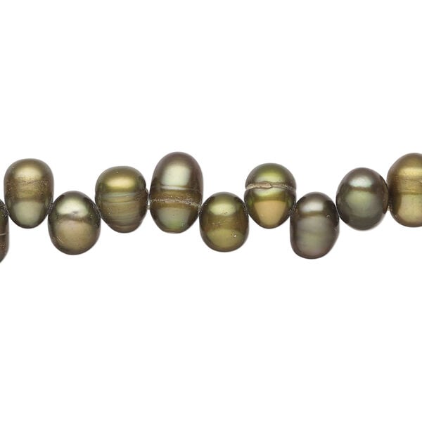 Freshwater pearl 1pkg1, top-drilled rice, 15 inch green-gold 6x5mm-9x6mm cultured image number 0