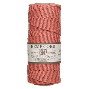 Cord, Hemptique&reg;, polished hemp, sunset coral pink, 1mm, 20-pound test. Sold per 205-foot spool.