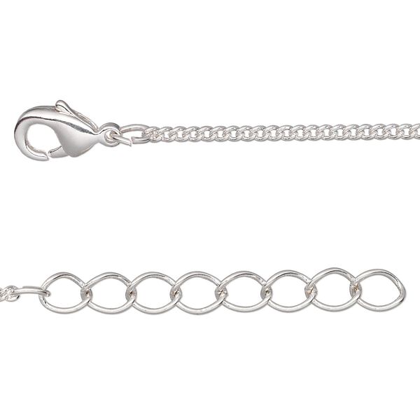 Chain 1pkg4 silver-plated curb, 1.5mm / lobster claw clasp, brass 18 inch image number 0