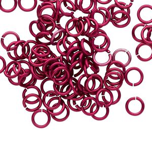 Jump ring 1pkg100 aluminum, 6mm round, 18 gauge / 4.2mm inside diameter / red