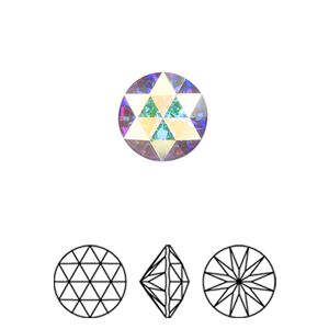 Round stone 2pk crystal AB foil back, Crystal Passions&reg; 11.8mm rose cut round 1401