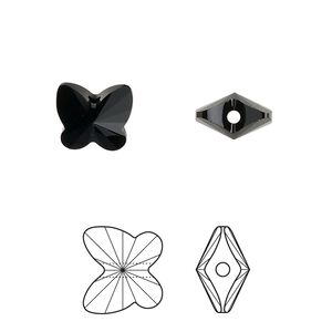 Bead 48pk jet, Crystal Passions&reg; 10x9mm butterfly 5754