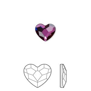 Flat back 2pk fuchsia foil back, Crystal Passions&reg; hotfix rhinestone 10x8.5mm heart 2808HF