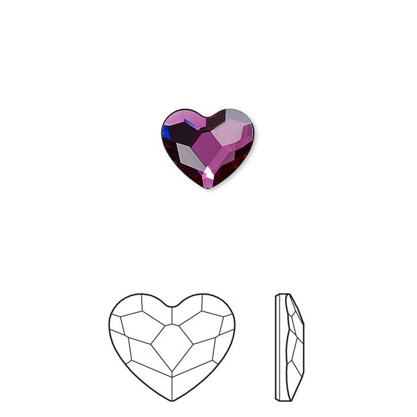 Flat back 2pk fuchsia foil back, Crystal Passions&reg; hotfix rhinestone 10x8.5mm heart 2808HF image number 0