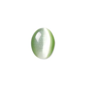 Cabochon, cat's eye glass (fiber optic glass), light green, 16x12mm calibrated oval, quality grade. Sold per pkg of 8.