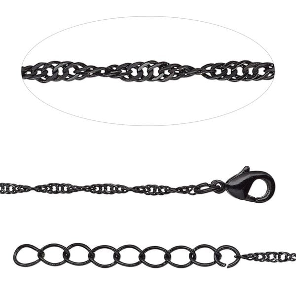 Chain 1pkg1 Singapore, 1mm / lobster claw clasp, black-finished brass 18 inch image number 0