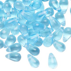 Bead, Czech pressed glass, translucent sky blue, 10x6mm top-drilled teardrop. Sold per 1-ounce pkg, approximately 80 beads.