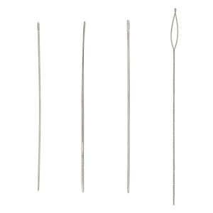 Needle set, Beadalon&reg;, stainless steel, pkg/4, hard needles #10 (0.46mm) and #12 (0.42mm) / big-eye needle (0.022 inches) / collapsible-eye twisted wire needle (0.014 inches).