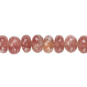 Strawberry quartz 1pkg1, hand-cut faceted rondelle bead natural 14 inch 8x6mm-10x6mm