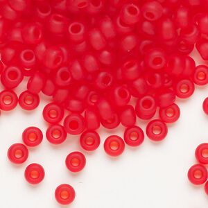 Seed bead, Miyuki, glass, pkg/250g, #6 rocaille, translucent matte red orange (RR-140F).