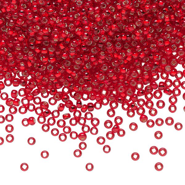 Seed bead, Preciosa Ornela Czech glass, pkg/50g, #11 rocaille, transparent silver-lined red, (97070). image number 0