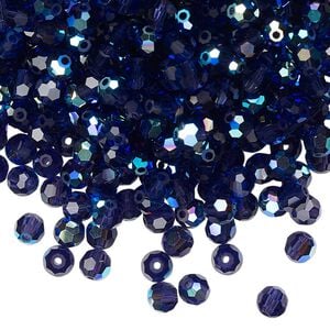 Bead 24pk deep tanzanite AB, Preciosa Czech crystal 4mm round