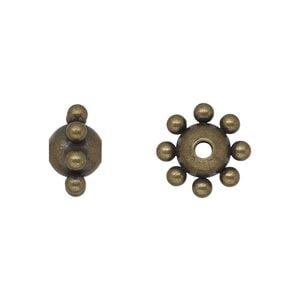Bead 1pkg10 gold-plated, 13x8mm studded round, steel antique