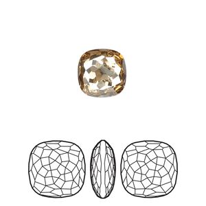Fancy stone 2pk crystal golden shadow foil back, Crystal Passions&reg; 10mm thin cushion 4483