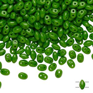 Bead, Preciosa Twin&trade;, Pressed Twin, Czech pressed glass, candy green, 5x2.5mm oval with 2 holes. Sold per 50-gram pkg.