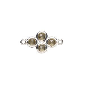Link, sterling silver and golden quartz (heated), yellow, 16x12mm double-sided diamond with 6mm faceted round, Mohs hardness 7. Sold individually.