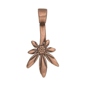 Bail, JBB Findings, ice-pick, antique copper-plated brass, 25x15.5mm leaf with 12mm grip length. Sold individually.