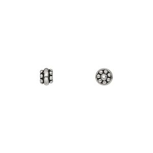 Bead 1pkg4 sterling silver, 5x4mm beaded rondelle, antiqued