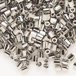 Seed bead, Dyna-Mites&trade;, glass, opaque nickel-finished, #6 hex. Sold per 1/2 kilogram pkg.