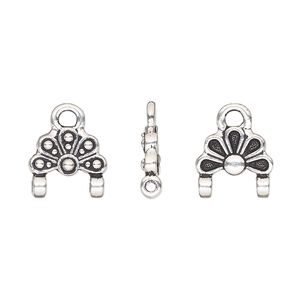 Link, TierraCast&reg;, antique silver-plated pewter (tin-based alloy), 11.5x7mm double-sided oasis with 2 loops. Sold per pkg of 20.