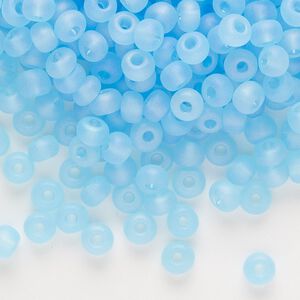 Seed bead, glass, pkg/50g, #4 round, translucent rainbow matte sky blue.
