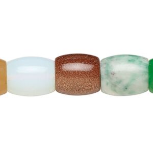 Multi-gemstone / glass 1pkg1, barrel bead 15.5-16 inch 13x12mm-14x12mm