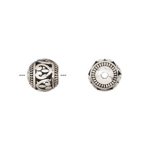 Bead 1pkg2 silver-finished, 9.5mm round / heart / cutout, brass