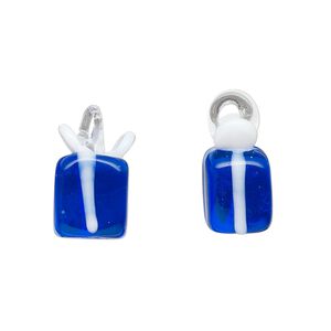 Drop, lampworked glass, opaque and translucent blue and white, 13x10mm-15x12mm present. Sold per pkg of 2.