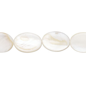 Mother-of-pearl shell 1pkg1, flat oval bead 15 inch 15x10mm