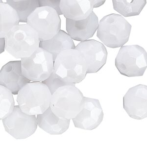 Bead, acrylic 1pkg100g, opaque white pearl, 10mm faceted round.