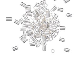 Crimp 1pkg100 silver-plated, 3x2mm round tube / 1.4mm inside diameter, brass